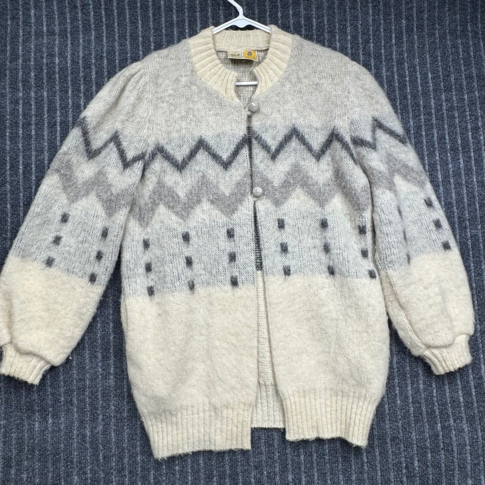 Iceware Cardigan Sweater L Cream Excellent Fair Isle Wool Iceland (2311)